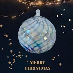 Rare Glass Ornament Blue Stripes Clear Ball Ornament Christmas Ornament Xmas Art